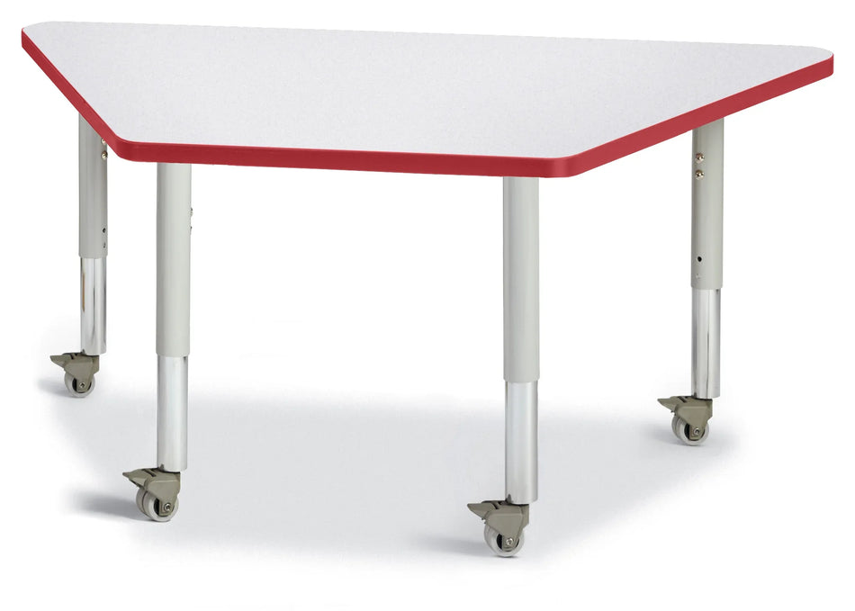 Berries® Trapezoid Activity Tables - 24" X 48", Mobile - Freckled Gray/Red/Gray