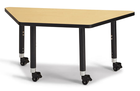 Berries® Trapezoid Activity Tables - 24" X 48", Mobile - Maple/Black/Black