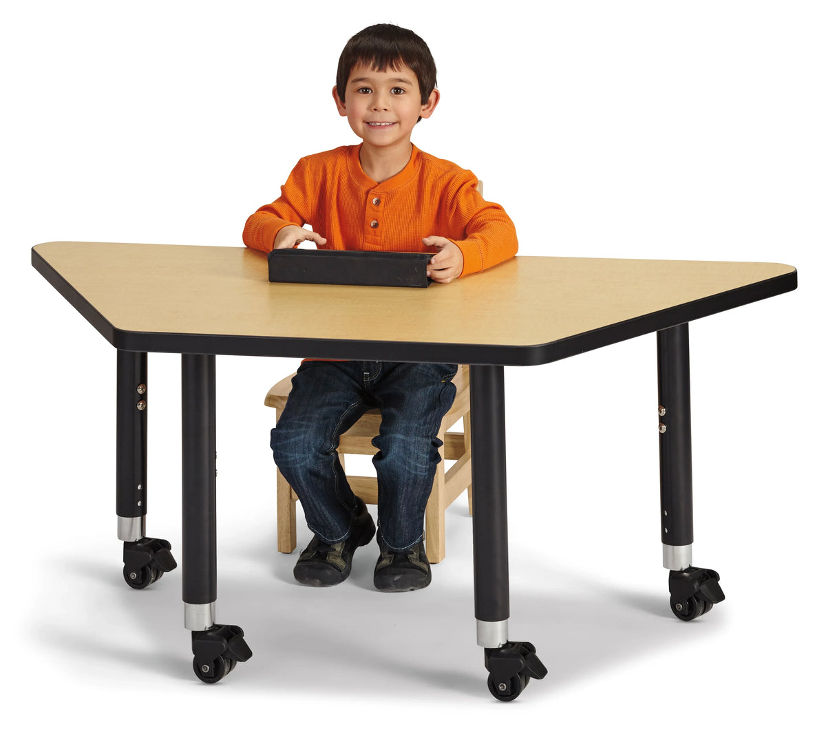 Berries® Trapezoid Activity Tables - 24" X 48", Mobile - Maple/Black/Black