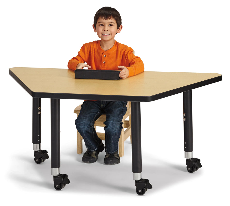 Berries® Trapezoid Activity Tables - 24" X 48", Mobile - Maple/Black/Black