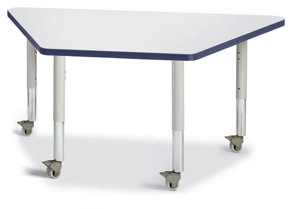 Berries® Trapezoid Activity Tables - 24" X 48", Mobile - Freckled Gray/Navy/Gray