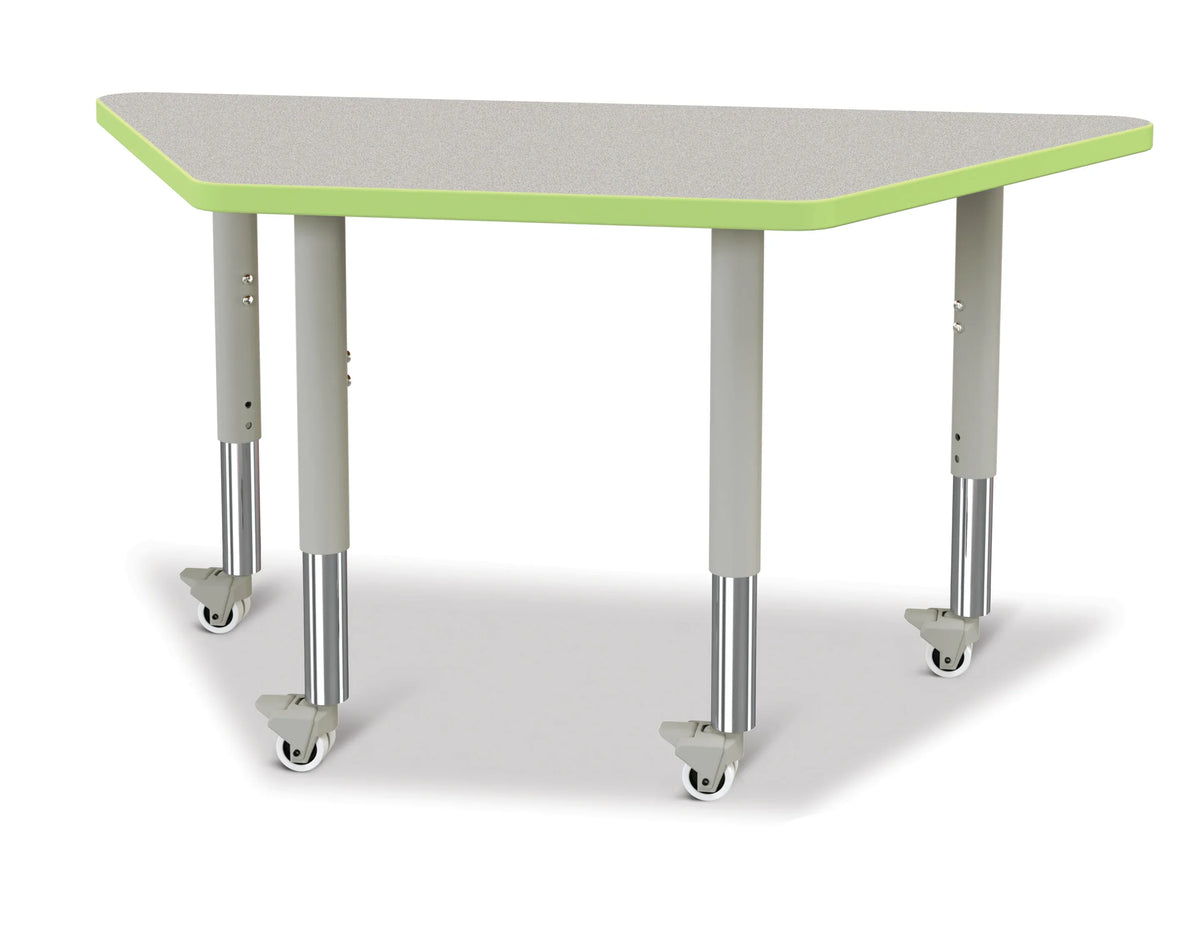 Berries® Trapezoid Activity Tables - 24" X 48", Mobile - Freckled Gray/Key Lime/Gray