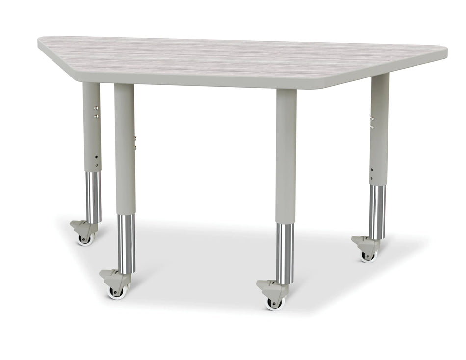 Berries® Trapezoid Activity Table - 24" X 48", Mobile - Driftwood Gray/Gray/Gray