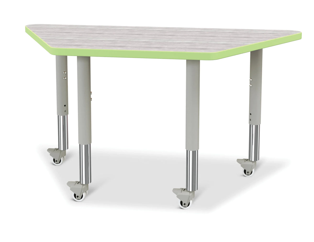 Berries® Trapezoid Activity Table - 24" X 48", Mobile - Driftwood Gray/Key Lime/Gray