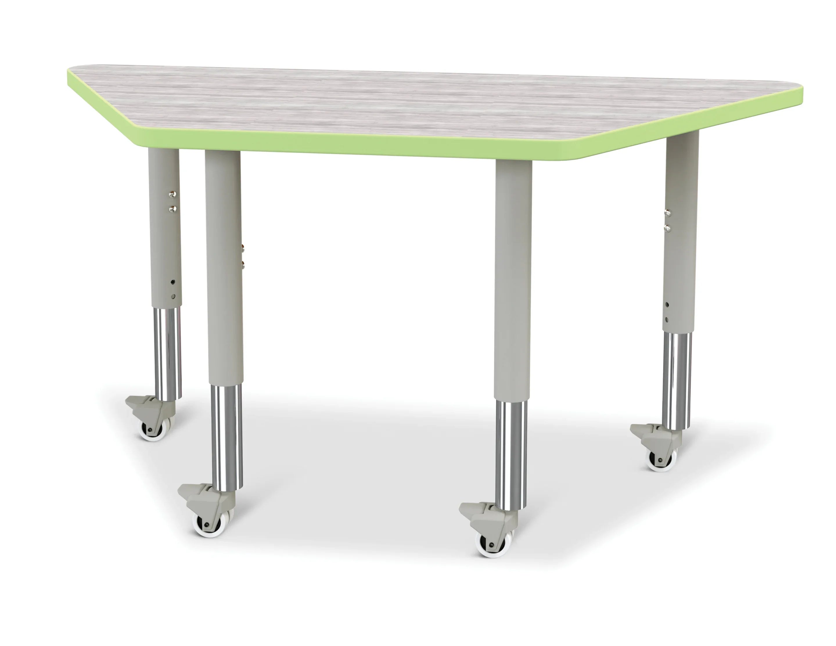 Berries® Trapezoid Activity Table - 24" X 48", Mobile - Driftwood Gray/Key Lime/Gray