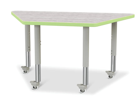 Berries® Trapezoid Activity Table - 24" X 48", Mobile - Driftwood Gray/Key Lime/Gray