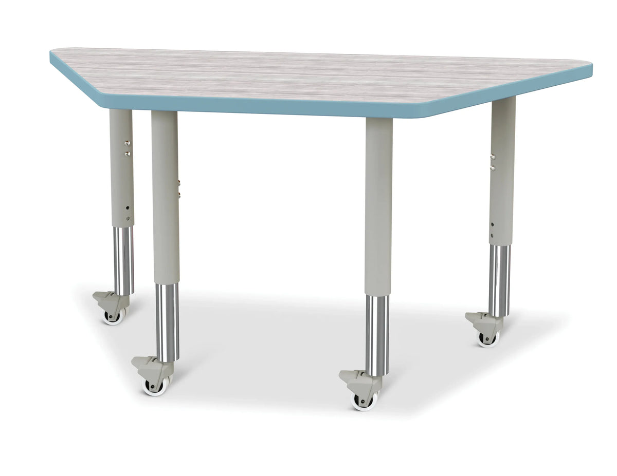 Berries® Trapezoid Activity Table - 24" X 48", Mobile - Driftwood Gray/Coastal Blue/Gray