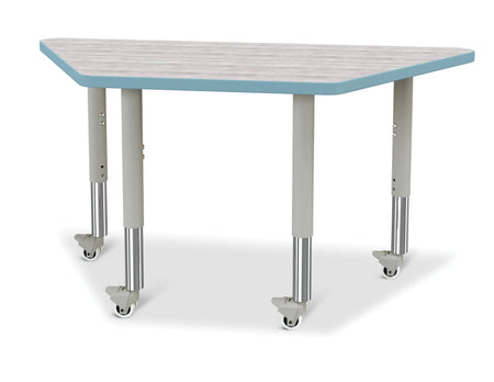 Berries® Trapezoid Activity Table - 24" X 48", Mobile - Driftwood Gray/Coastal Blue/Gray