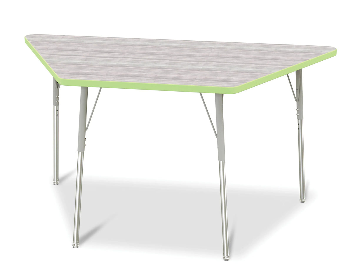 Berries® Trapezoid Activity Table - 30" X 60", A-height - Driftwood Gray/Key Lime/Gray