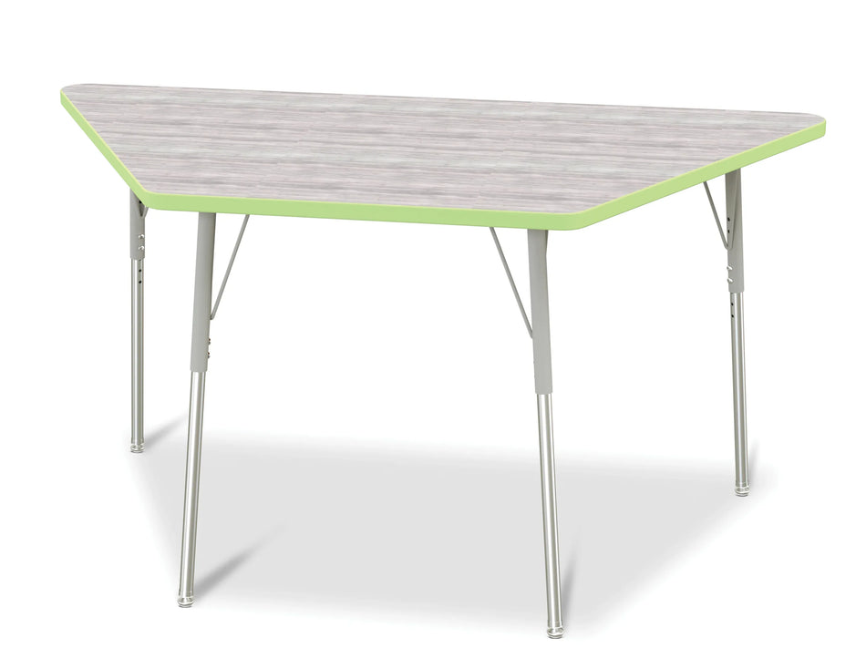 Berries® Trapezoid Activity Table - 30" X 60", A-height - Driftwood Gray/Key Lime/Gray