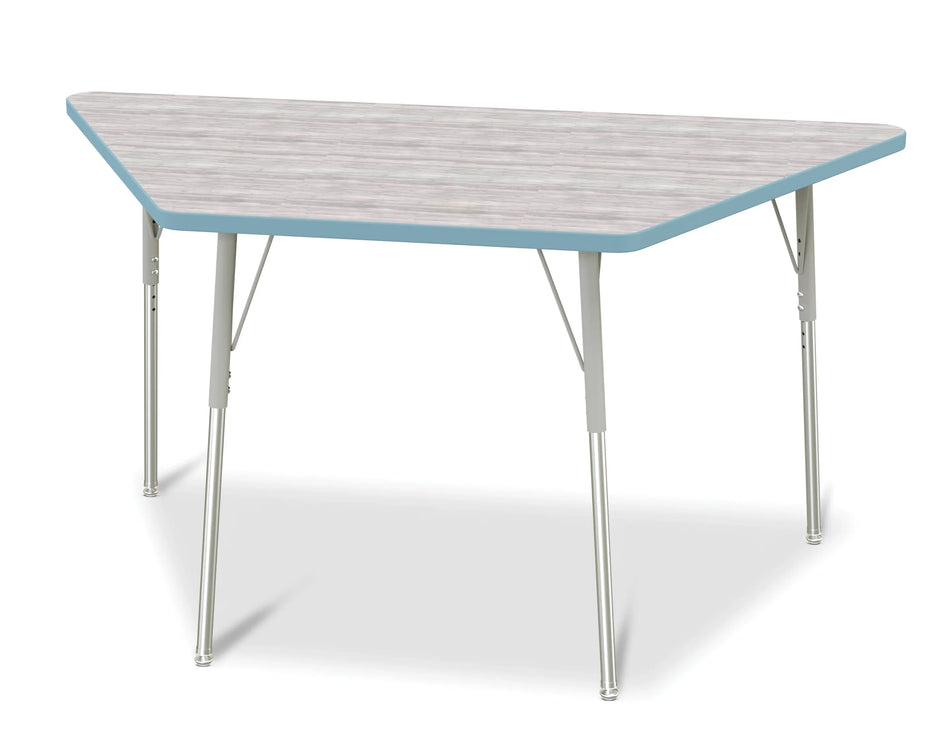 Berries® Trapezoid Activity Table - 30" X 60", A-height - Driftwood Gray/Coastal Blue/Gray
