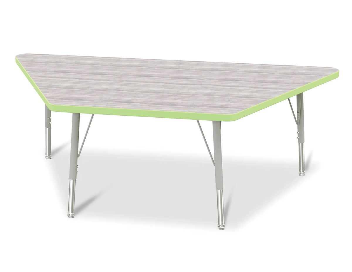 Berries® Trapezoid Activity Table - 30" X 60", E-height - Driftwood Gray/Key Lime/Gray