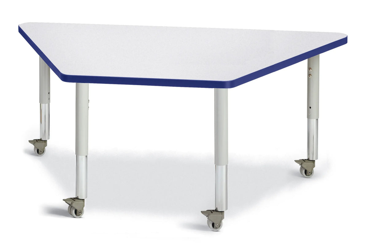 Berries® Trapezoid Activity Tables - 30" X 60", Mobile - Freckled Gray/Blue/Gray