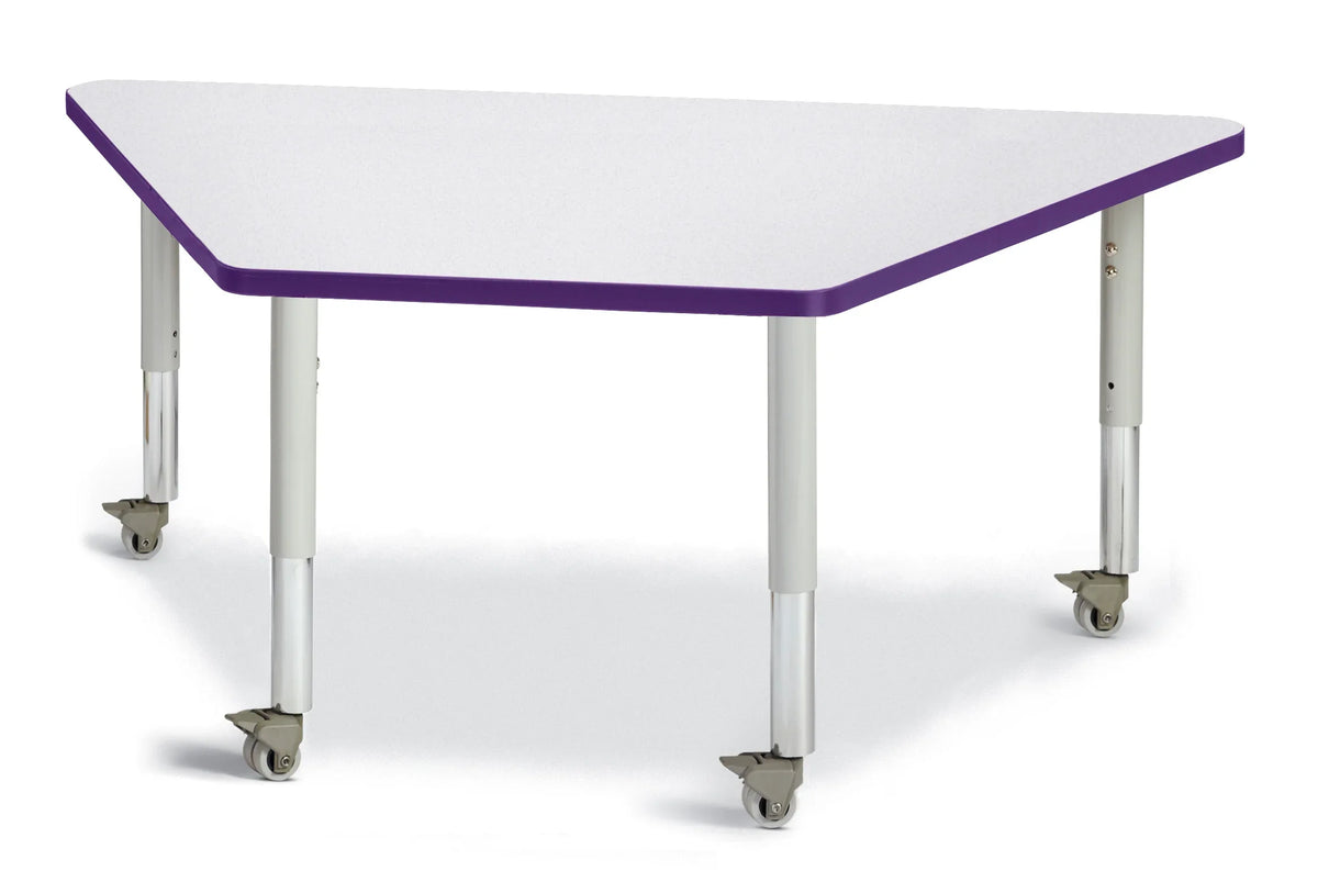 Berries® Trapezoid Activity Tables - 30" X 60", Mobile - Freckled Gray/Purple/Gray