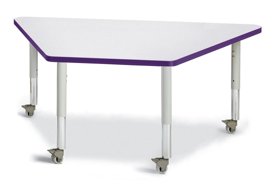 Berries® Trapezoid Activity Tables - 30" X 60", Mobile - Freckled Gray/Purple/Gray