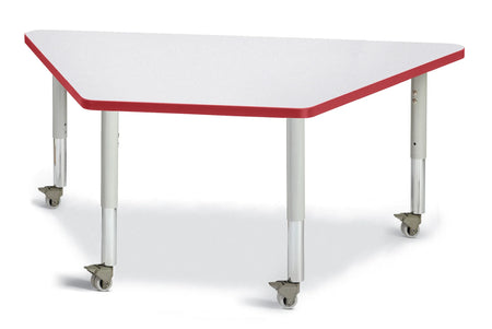 Berries® Trapezoid Activity Tables - 30" X 60", Mobile - Freckled Gray/Red/Gray
