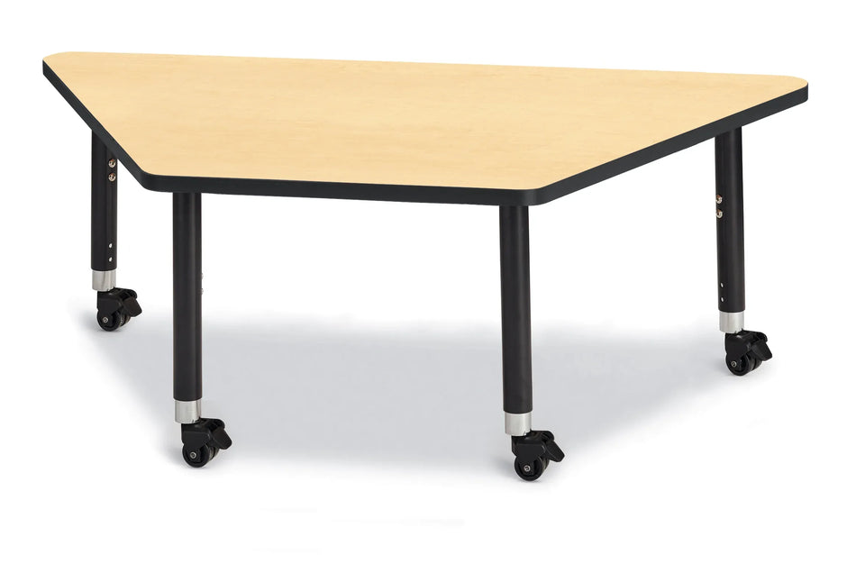 Berries® Trapezoid Activity Tables - 30" X 60", Mobile - Maple/Black/Black