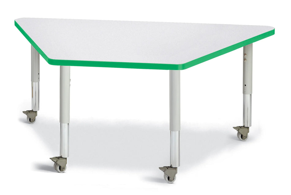Berries® Trapezoid Activity Tables - 30" X 60", Mobile - Freckled Gray/Green/Gray