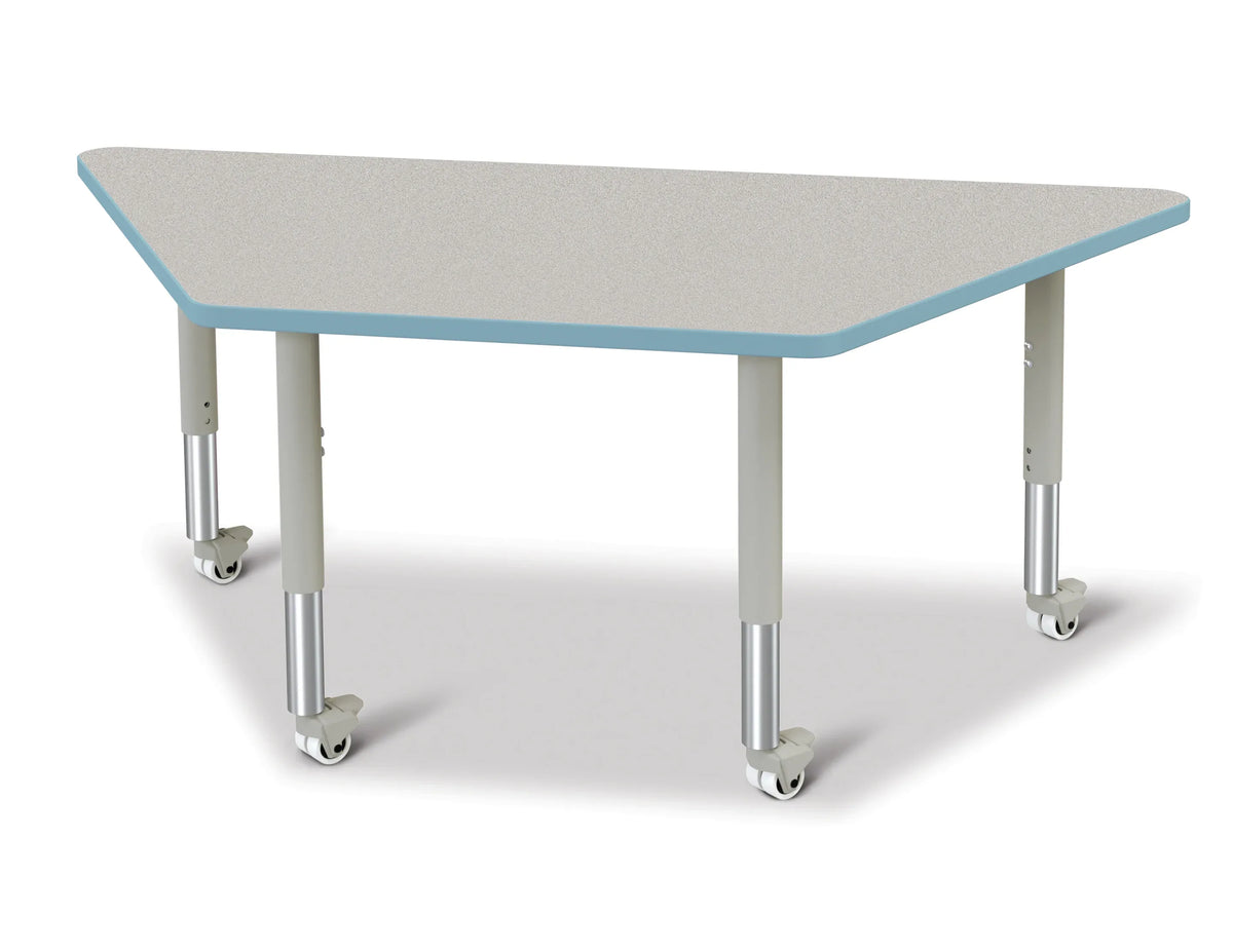 Berries® Trapezoid Activity Tables - 30" X 60", Mobile - Freckled Gray/Coastal Blue/Gray