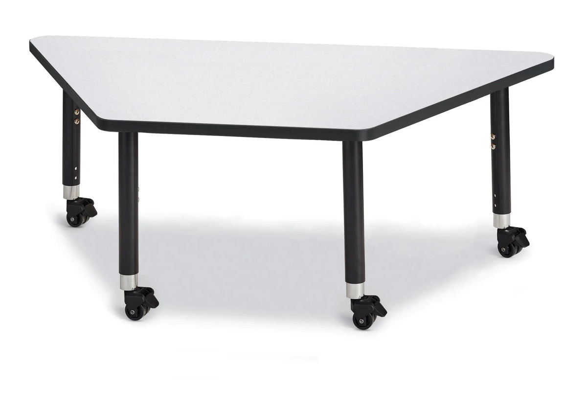 Berries® Trapezoid Activity Tables - 30" X 60", Mobile - Freckled Gray/Black/Black