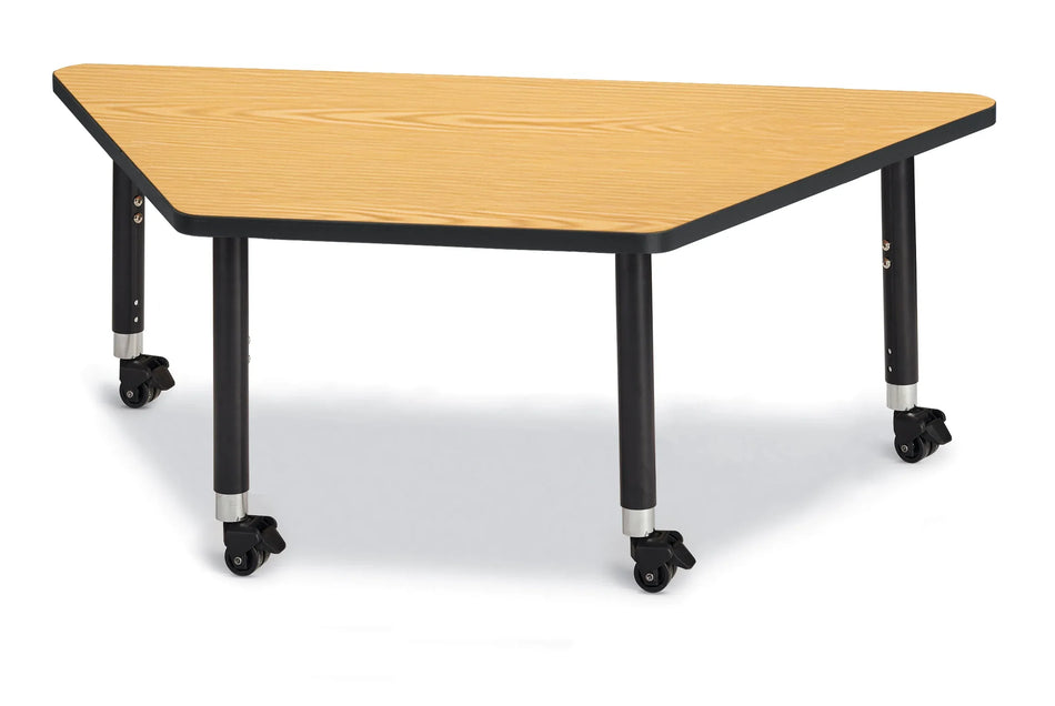 Berries® Trapezoid Activity Tables - 30" X 60", Mobile - Oak/Black/Black