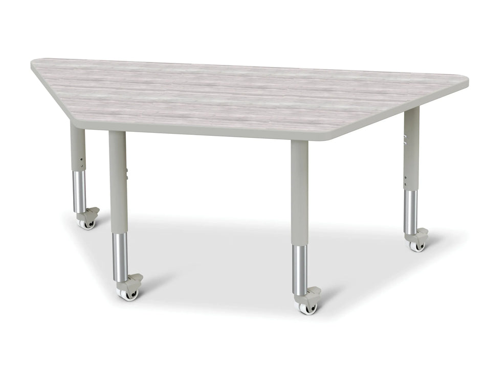Berries® Trapezoid Activity Table - 30" X 60", Mobile - Driftwood Gray/Gray/Gray