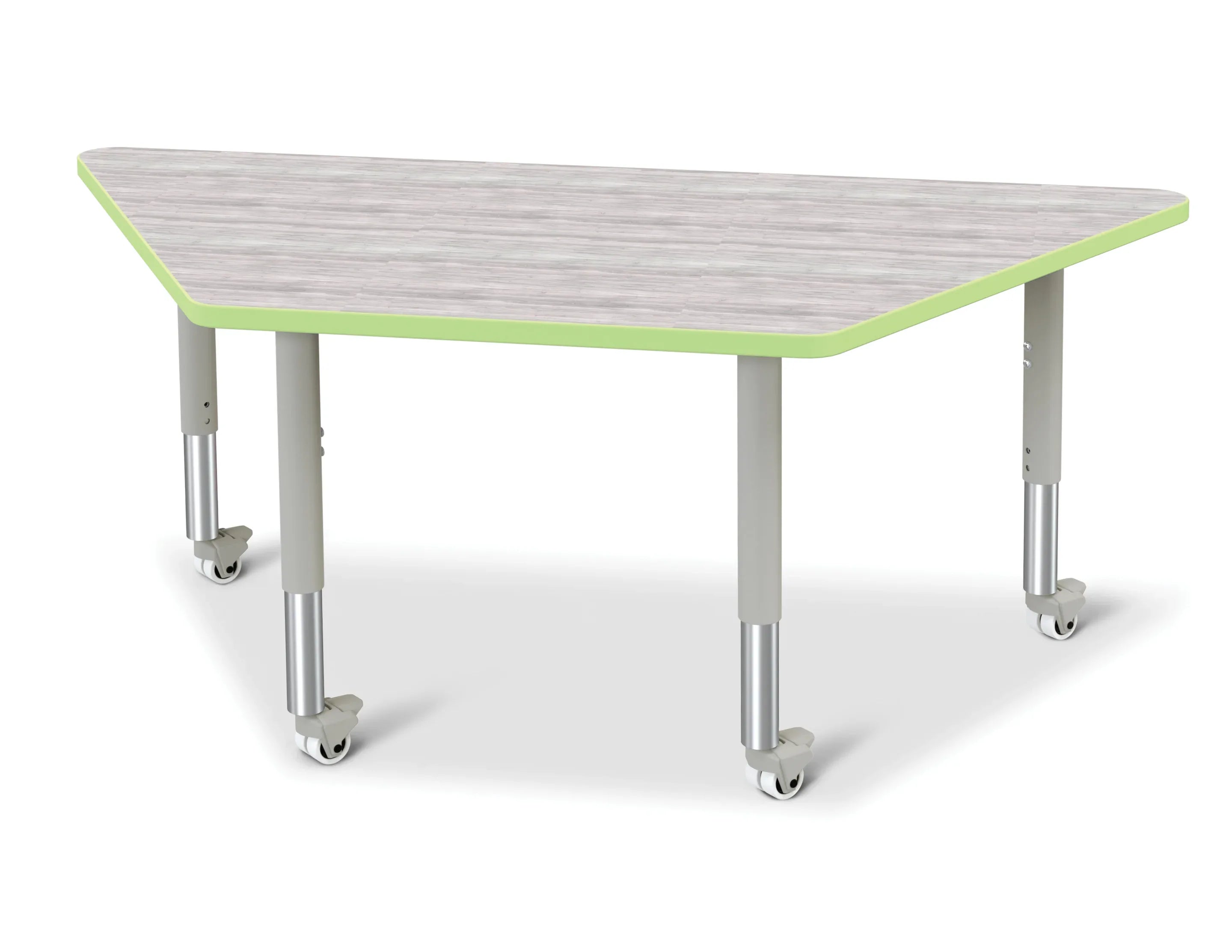 Berries® Trapezoid Activity Table - 30" X 60", Mobile - Driftwood Gray/Key Lime/Gray
