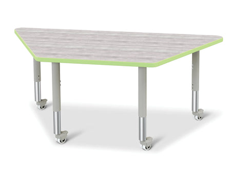 Berries® Trapezoid Activity Table - 30" X 60", Mobile - Driftwood Gray/Key Lime/Gray