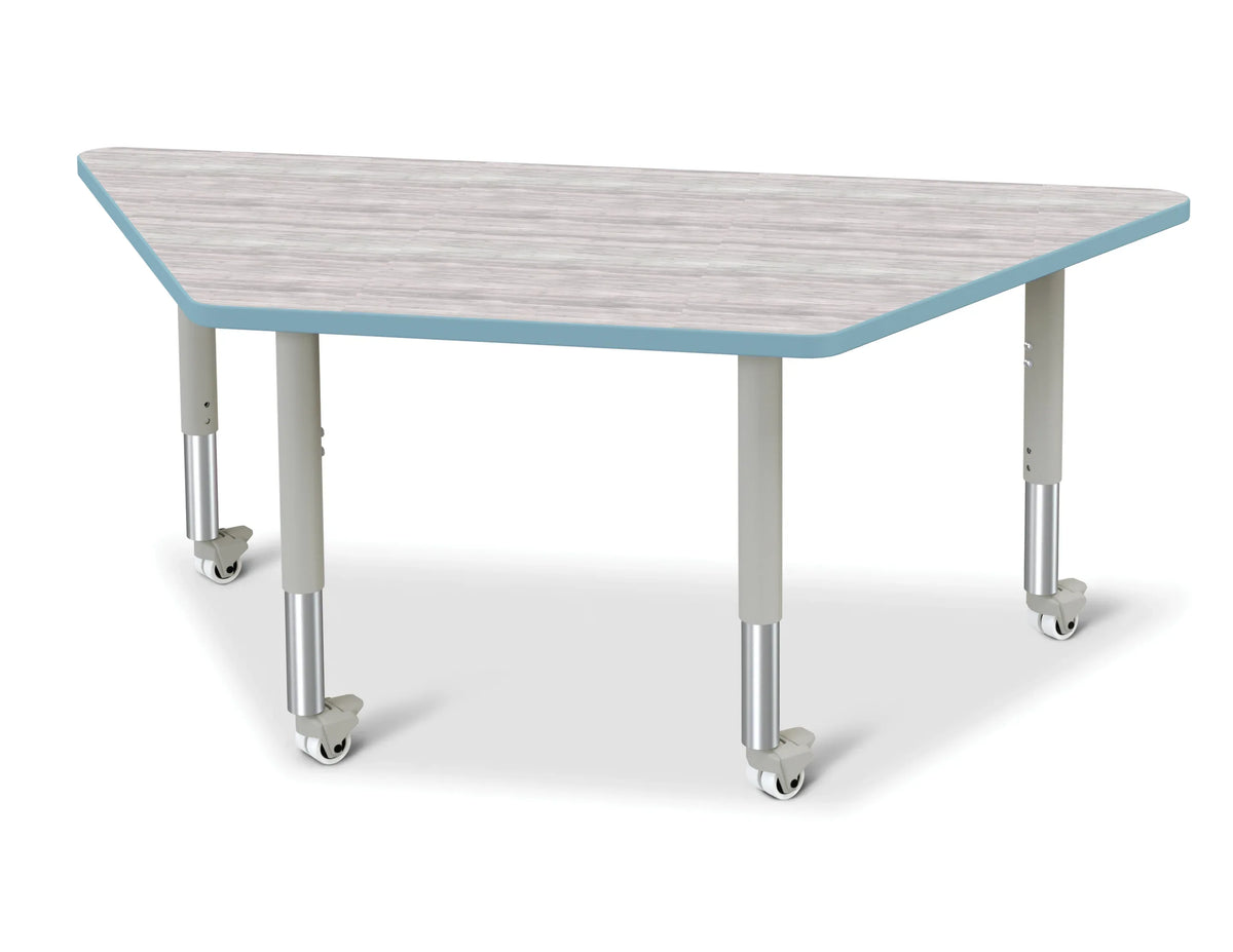 Berries® Trapezoid Activity Table - 30" X 60", Mobile - Driftwood Gray/Coastal Blue/Gray