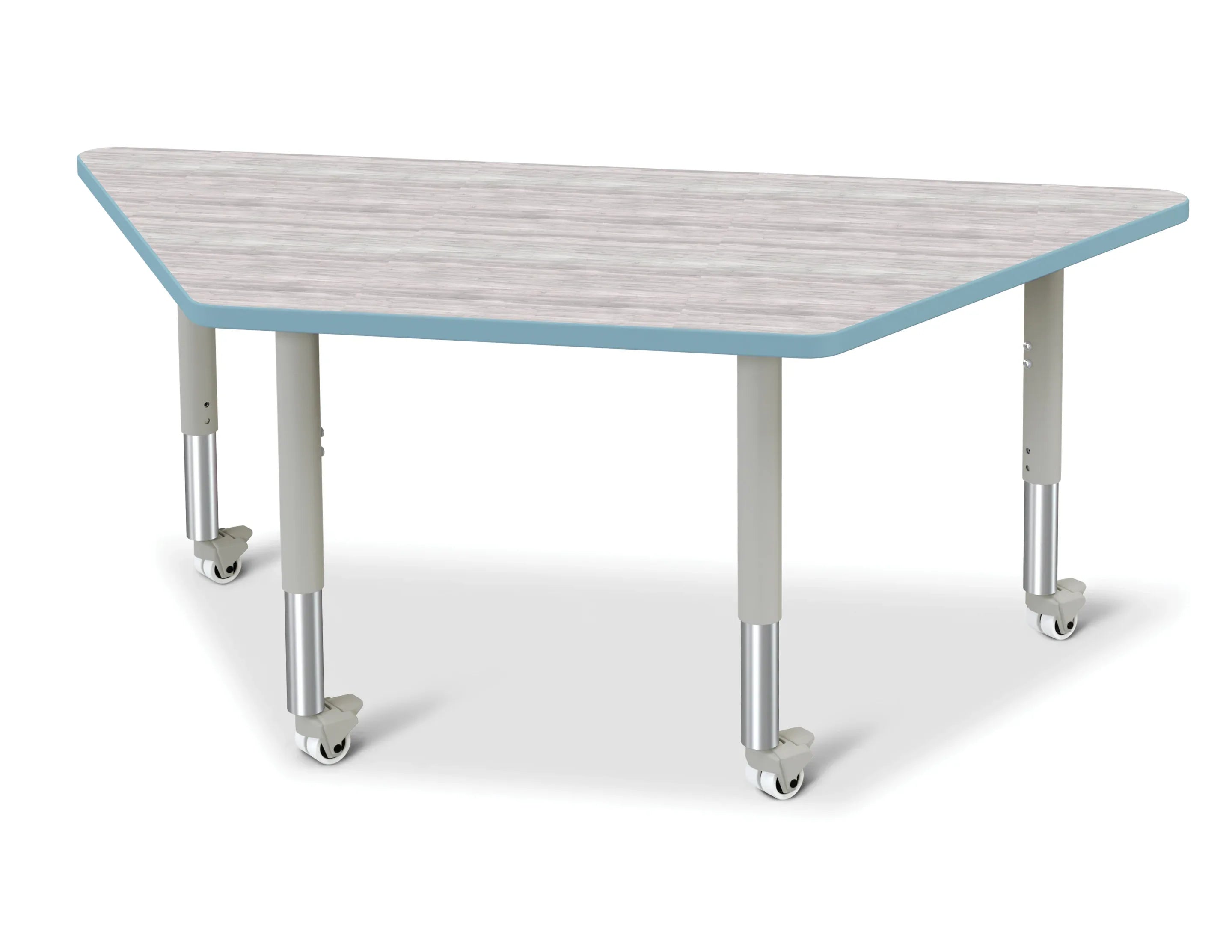 Berries® Trapezoid Activity Table - 30" X 60", Mobile - Driftwood Gray/Coastal Blue/Gray