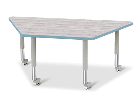 Berries® Trapezoid Activity Table - 30" X 60", Mobile - Driftwood Gray/Coastal Blue/Gray