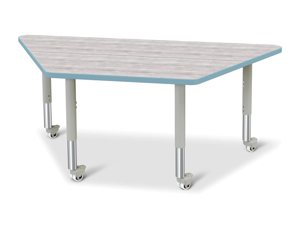 Berries® Trapezoid Activity Table - 30" X 60", Mobile - Driftwood Gray/Coastal Blue/Gray