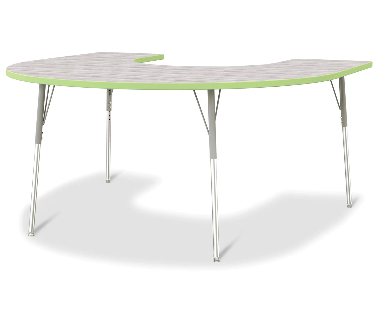 Berries® Horseshoe Activity Table - 60" X 66", A-height - Driftwood Gray/Key Lime/Gray
