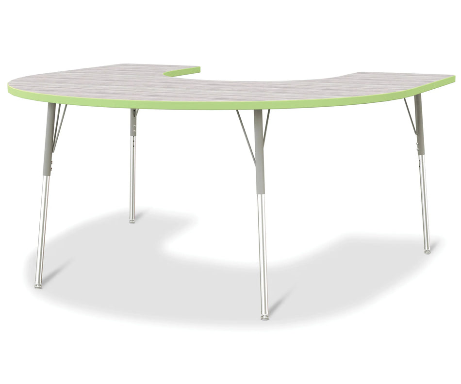 Berries® Horseshoe Activity Table - 60" X 66", A-height - Driftwood Gray/Key Lime/Gray