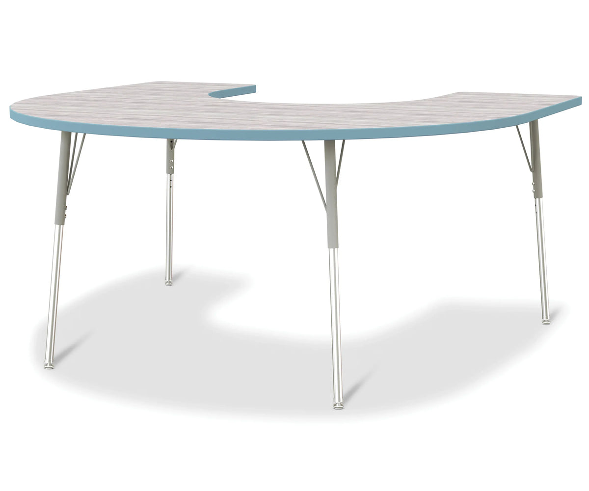Berries® Horseshoe Activity Table - 60" X 66", A-height - Driftwood Gray/Coastal Blue/Gray