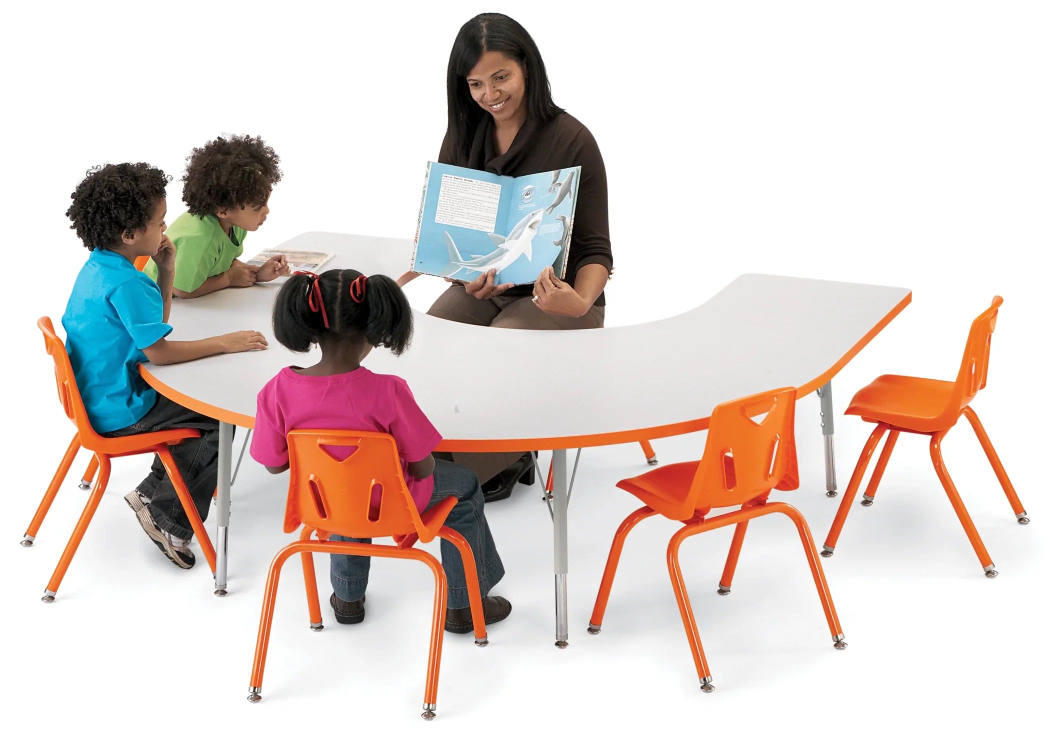 Berries® Horseshoe Activity Table - 66" X 60", E-height - Freckled Gray/Orange/Gray