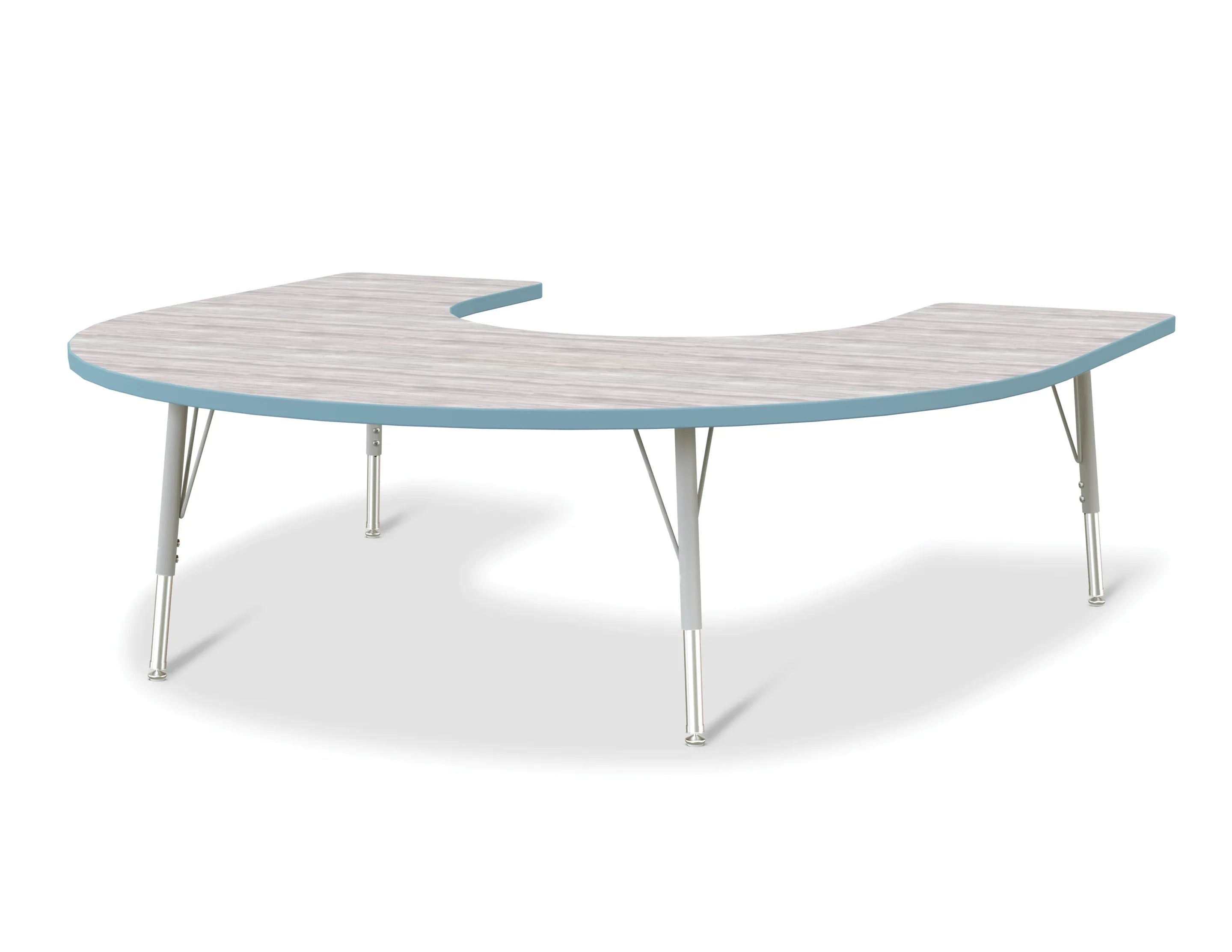 Berries® Horseshoe Activity Table - 60" X 66", E-height - Driftwood Gray/Coastal Blue/Gray