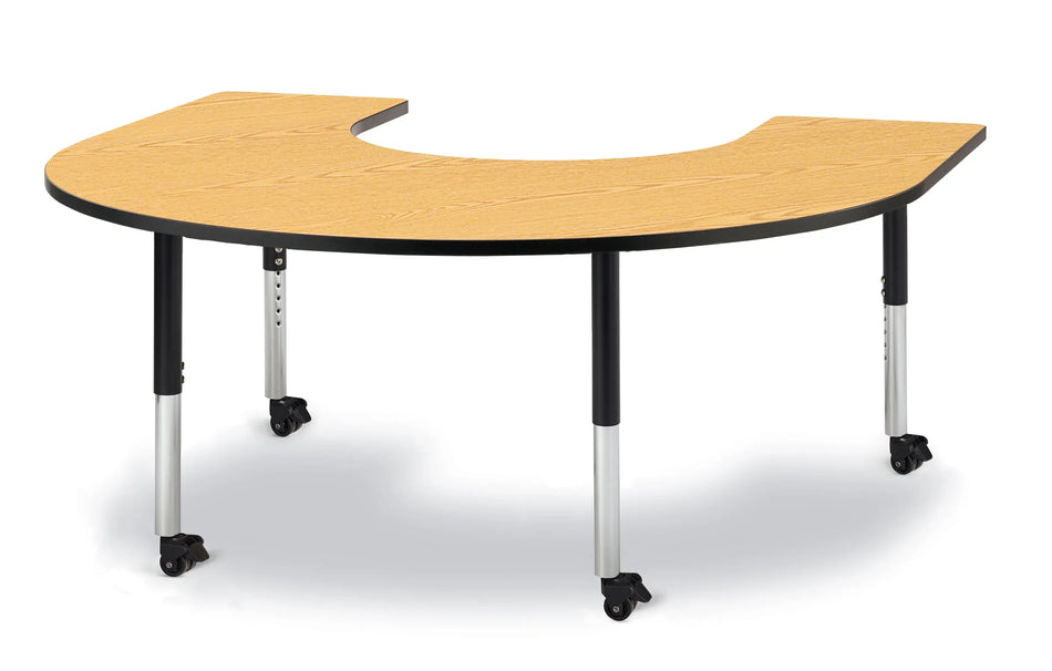 Berries® Horseshoe Activity Table - 66" X 60", Mobile - Oak/Black/Black