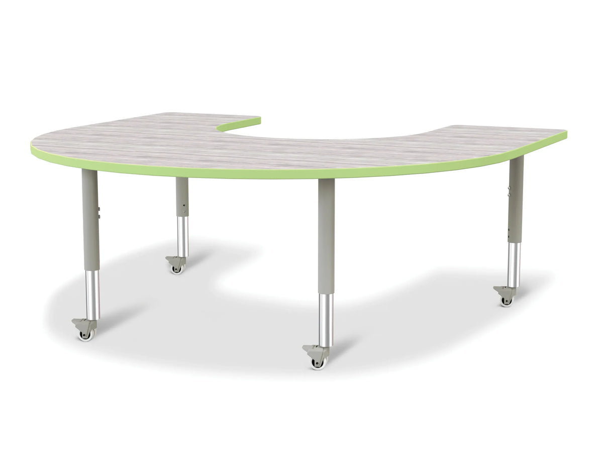 Berries® Horseshoe Activity Table - 60" X 66", Mobile - Driftwood Gray/Key Lime/Gray