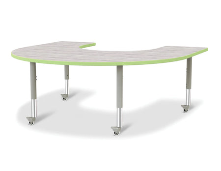Berries® Horseshoe Activity Table - 60" X 66", Mobile - Driftwood Gray/Key Lime/Gray