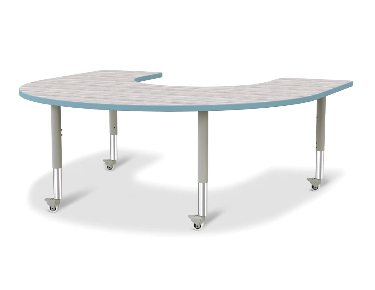 Berries® Horseshoe Activity Table - 60" X 66", Mobile - Driftwood Gray/Coastal Blue/Gray