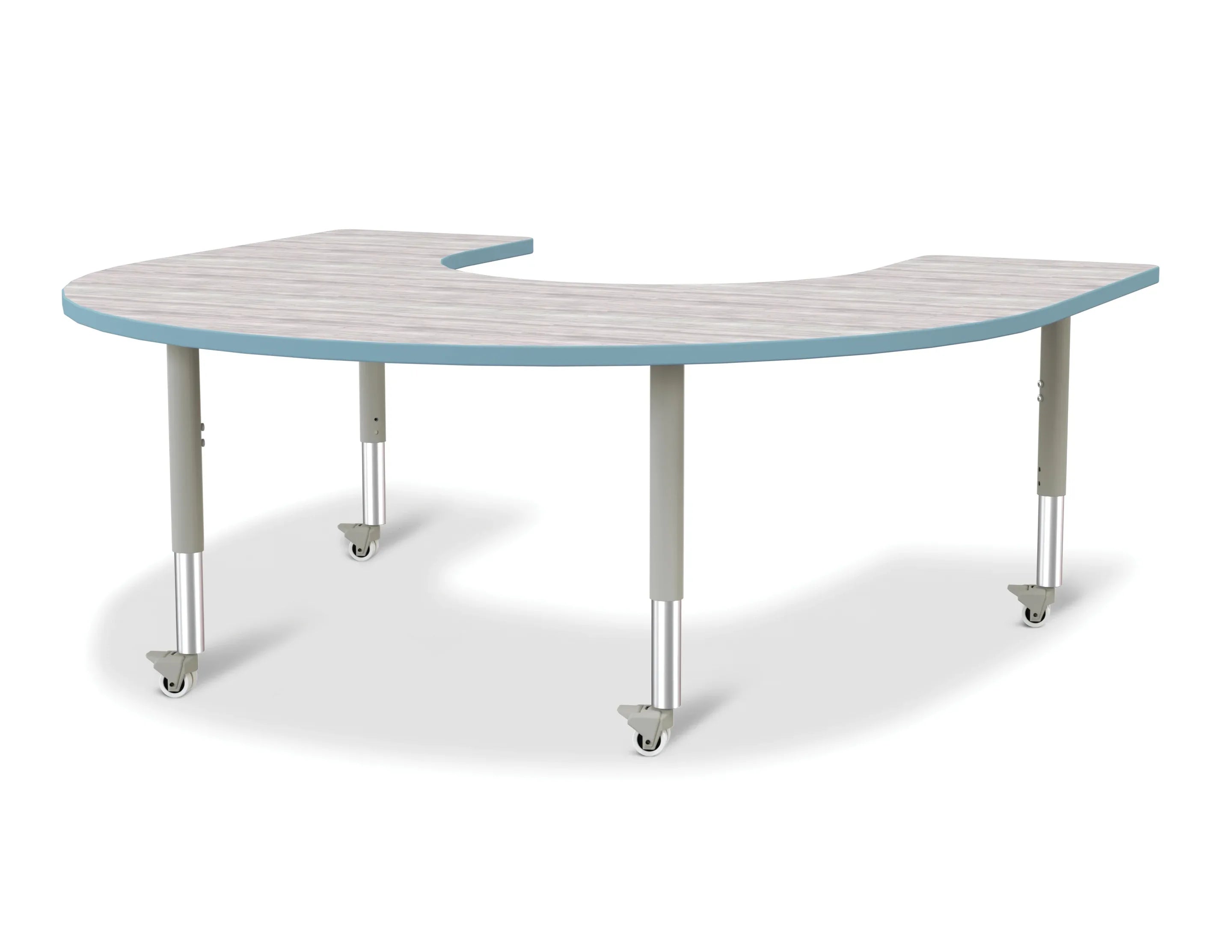 Berries® Horseshoe Activity Table - 60" X 66", Mobile - Driftwood Gray/Coastal Blue/Gray