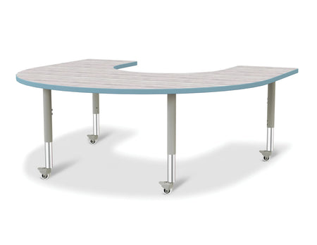 Berries® Horseshoe Activity Table - 60" X 66", Mobile - Driftwood Gray/Coastal Blue/Gray