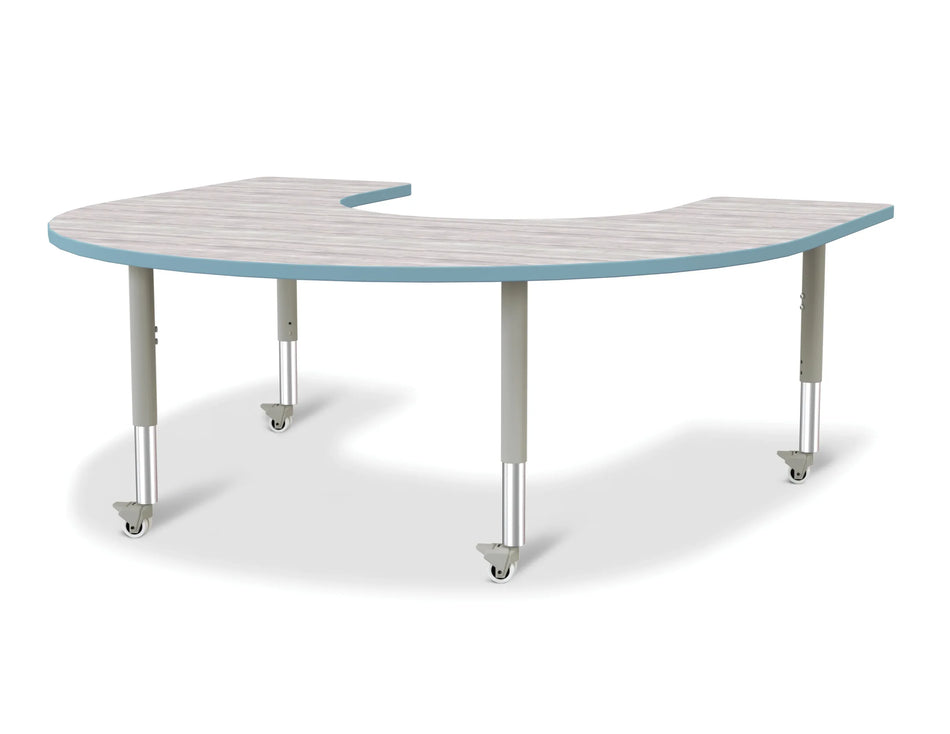 Berries® Horseshoe Activity Table - 60" X 66", Mobile - Driftwood Gray/Coastal Blue/Gray