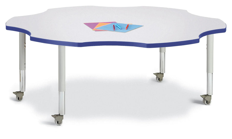 Berries® Six Leaf Activity Table - 60", Mobile - Freckled Gray/Blue/Gray