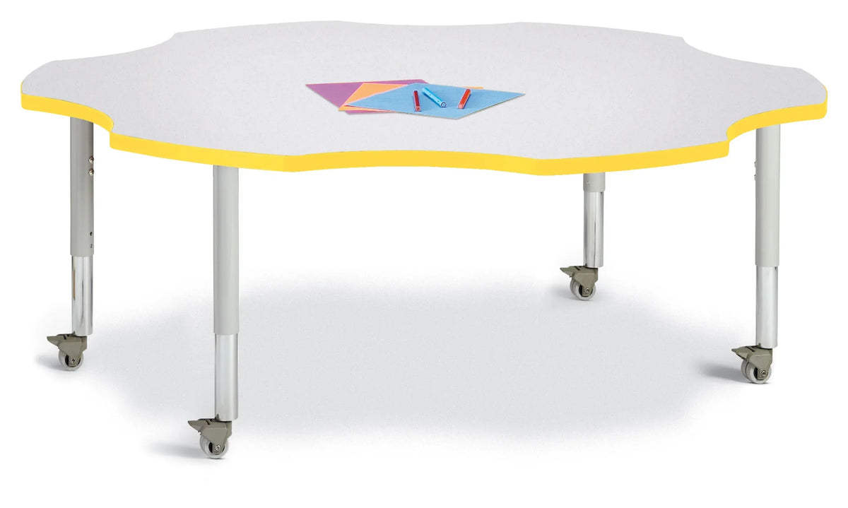 Berries® Six Leaf Activity Table - 60", Mobile - Freckled Gray/Yellow/Gray