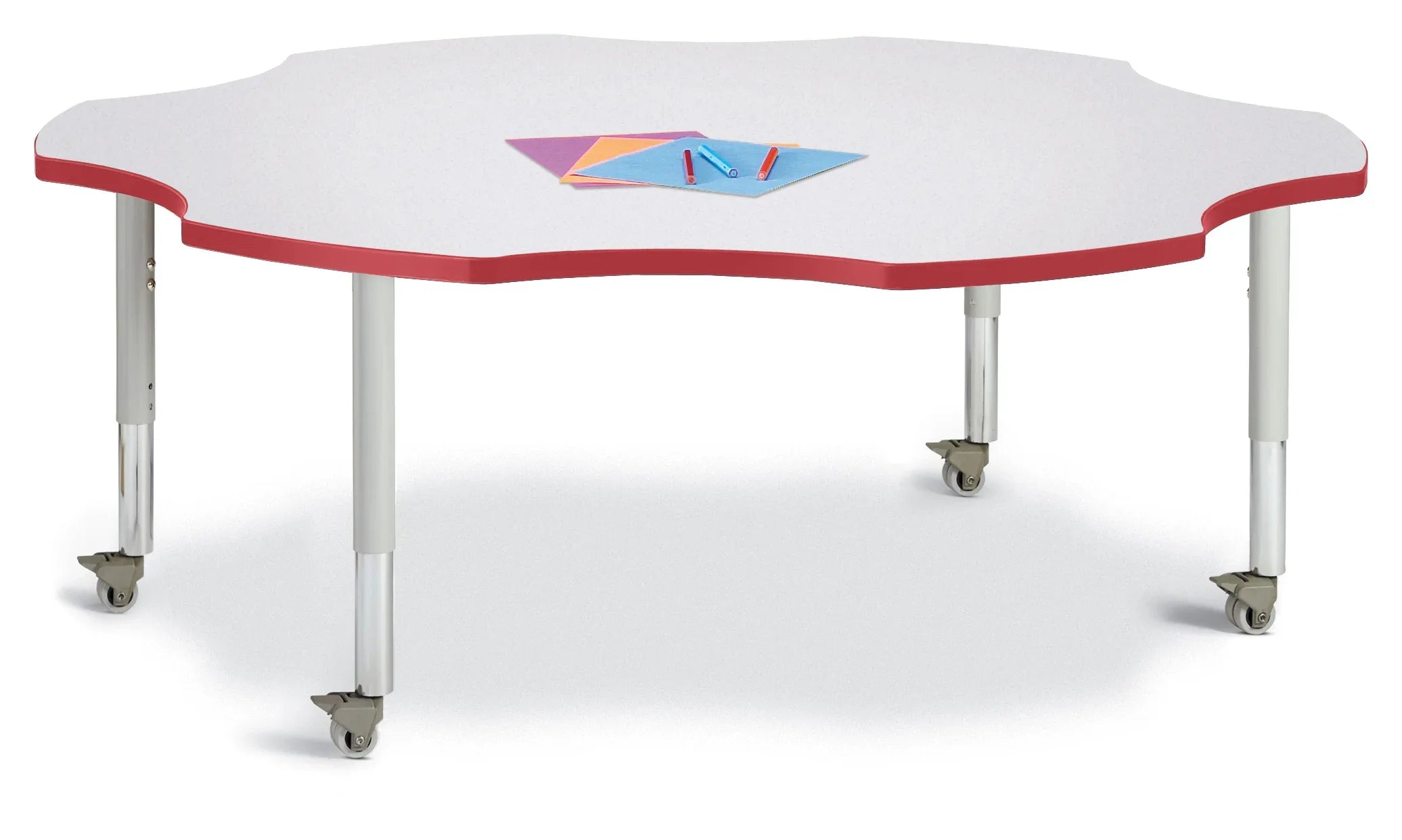 Berries® Six Leaf Activity Table - 60", Mobile - Freckled Gray/Red/Gray