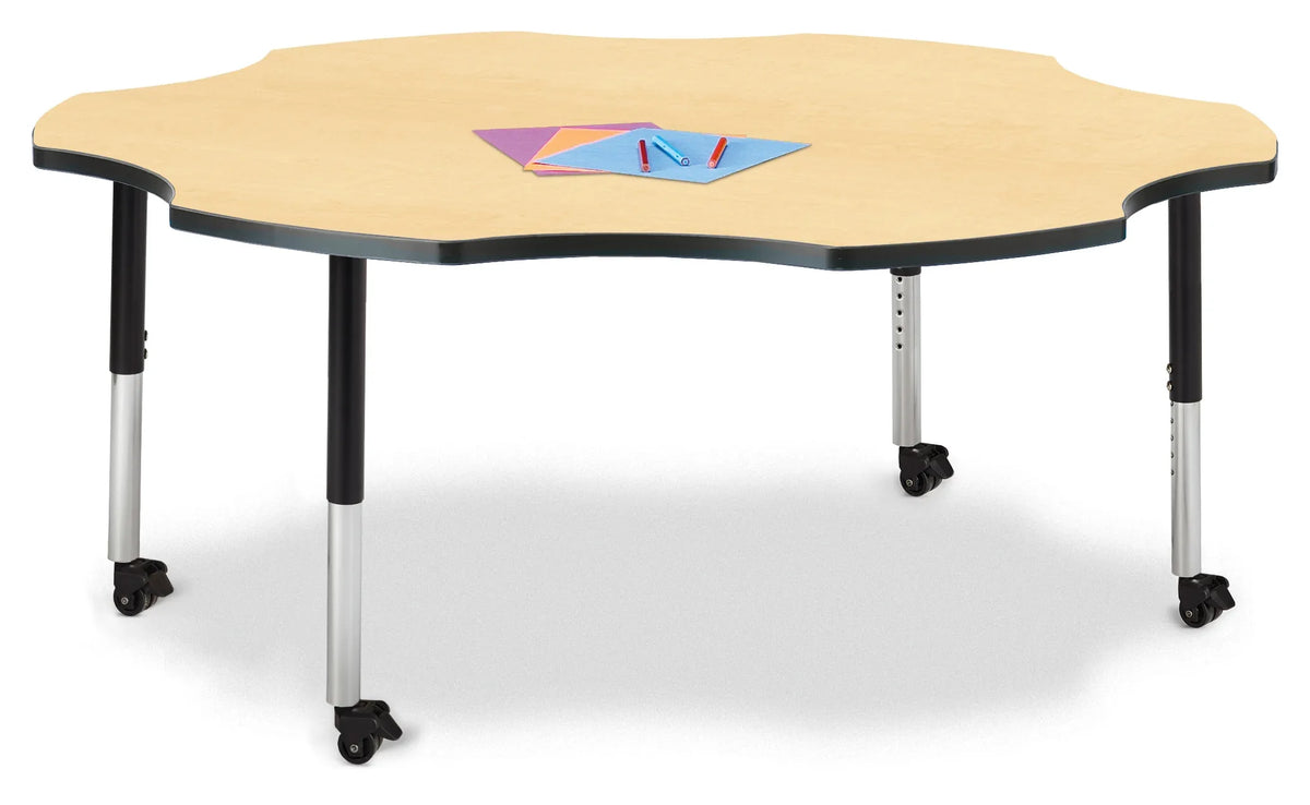 Berries® Six Leaf Activity Table - 60", Mobile - Maple/Black/Black