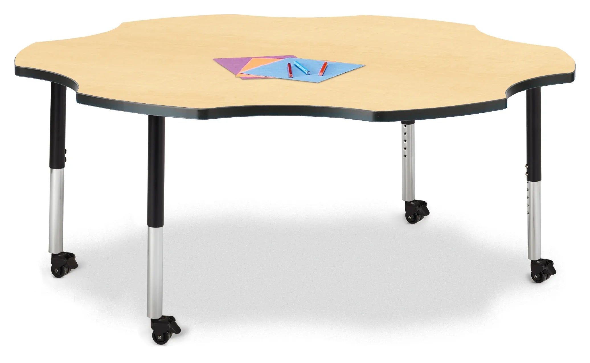 Berries® Six Leaf Activity Table - 60", Mobile - Maple/Black/Black