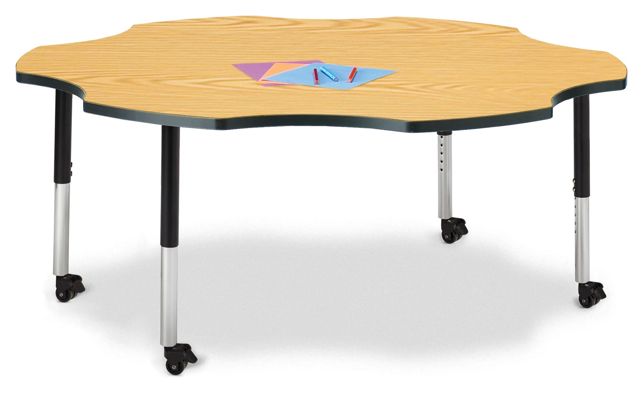 Berries® Six Leaf Activity Table - 60", Mobile - Oak/Black/Black